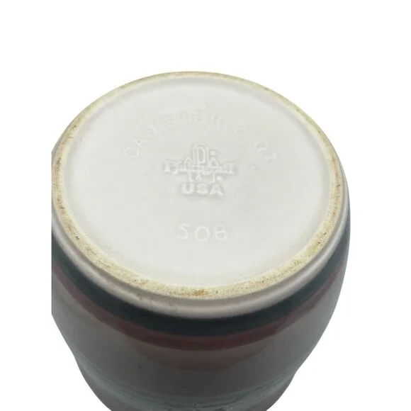 Vintage Pfaltzgraff Aura Pink Blue Striped Canister Jar 8” Lid USA Stoneware - Picture 4 of 4